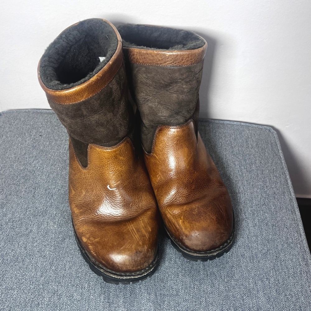 UGG Australia Men's Butte Leather Suede Sheepskin Winter Boots Brown US 13 Warm